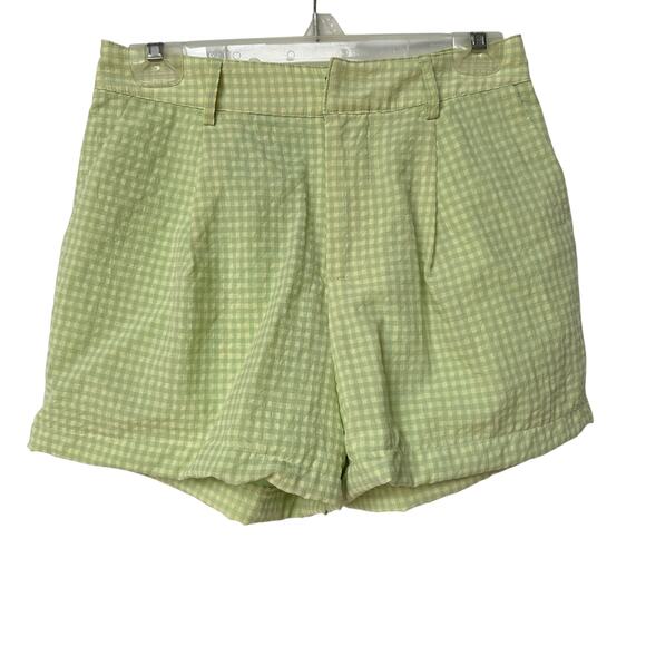 Le Lis Blazer Shorts Crop Top Green Yellow Gingham Plaid Suit 3 Pc Women's S/M - Picture 10 of 16